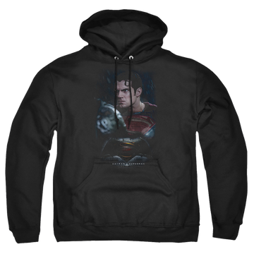Black pullover hoodie with Batman v Superman Super Angry graphic