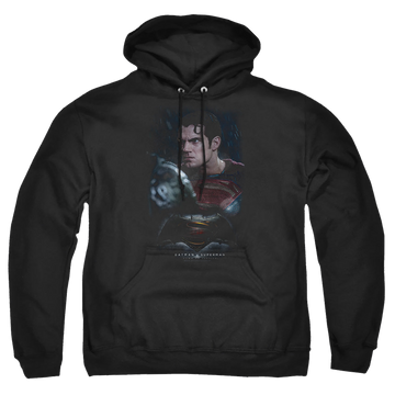 Black pullover hoodie with Batman v Superman Super Angry graphic