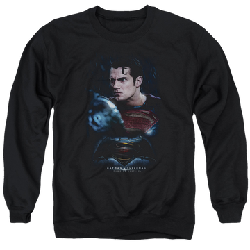 Black men's crewneck sweatshirt with Batman v Superman Super Angry graphic