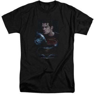 Black men's tall fit t-shirt with Batman v Superman Super Angry graphic