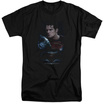 Black men's tall fit t-shirt with Batman v Superman Super Angry graphic