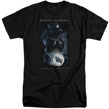 Black men's tall fit t-shirt with Batman v Superman Signal graphic