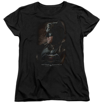 Black women's t-shirt with Batman v Superman Desert Gear graphic