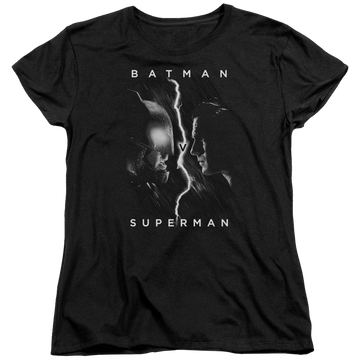 Black women's t-shirt with Batman v Superman Face To Face graphic