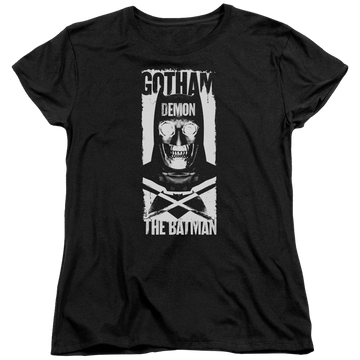 Black women's t-shirt with Batman v Superman Demon Bat graphic