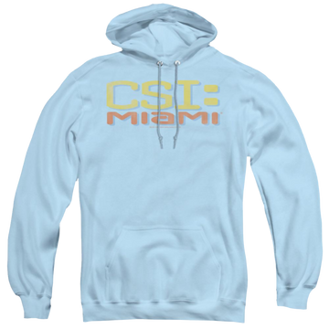 Light blue pullover hoodie with CSI Miami Logo Distressed graphic