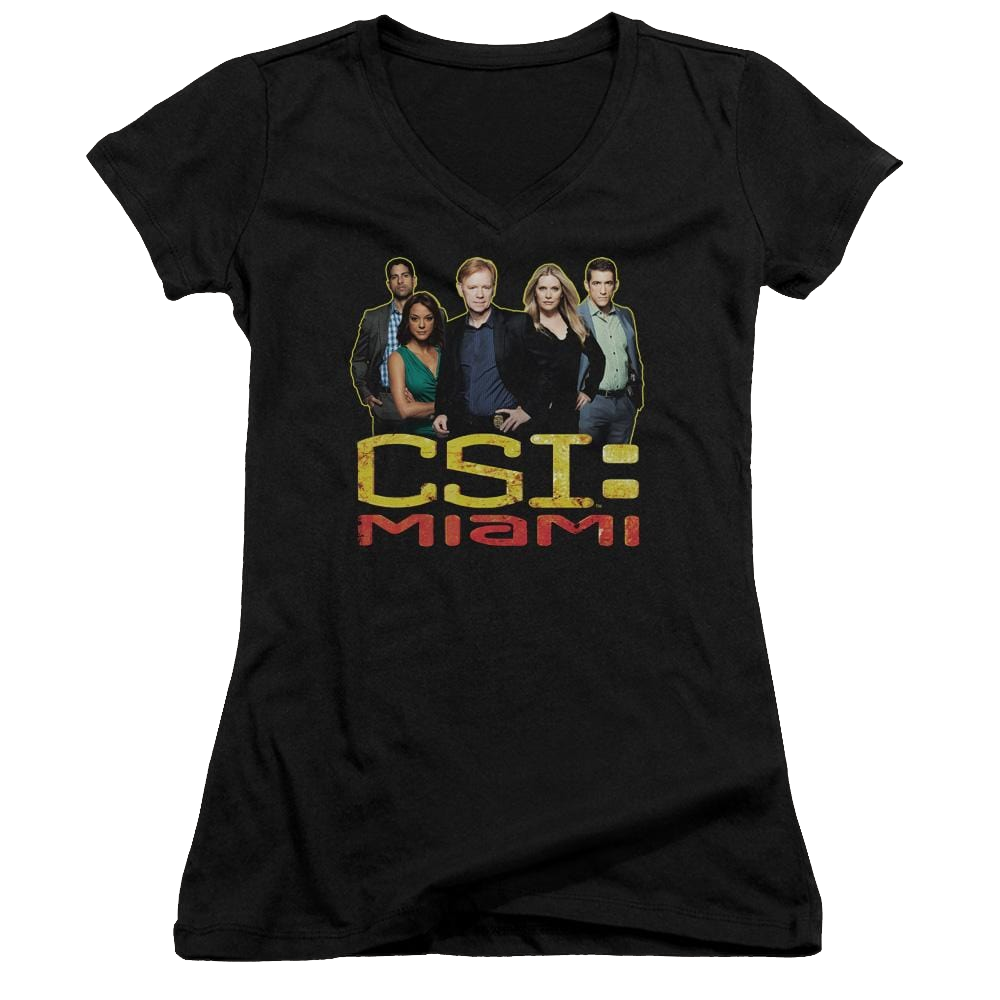 CSI: Miami The Cast In Black - Juniors V-Neck T-Shirt Juniors V-Neck T-Shirt CSI   