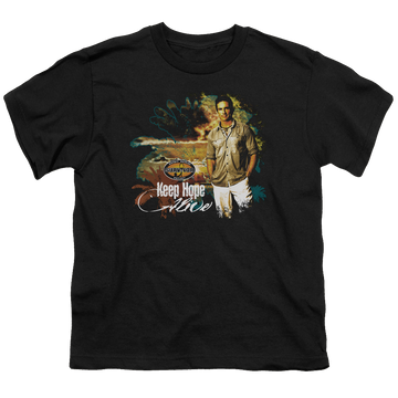 Black youth t-shirt for ages 8 to 12 with Survivor Keep Hope Alive graphic