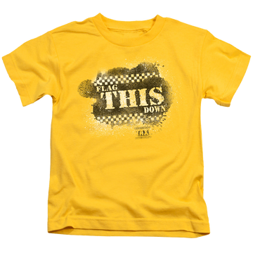 Yellow kid's t-shirt for ages 4 to 7 with Taxi Flag This graphic