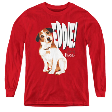 Red youth long sleeve t-shirt with Frasier Eddie graphic