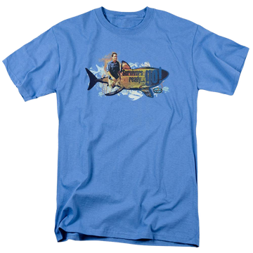 Carolina blue men's regular fit t-shirt with Survivor Ready Go graphic