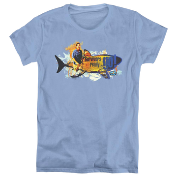 Carolina blue women's t-shirt with Survivor Ready Go graphic