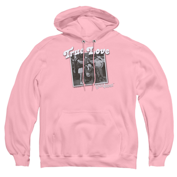 Pink pullover hoodie with Little Rascals True Love graphic