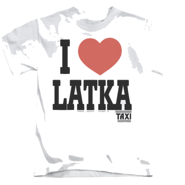 White kid's t-shirt for ages 4 to 7 with Taxi I Heart Latka graphic
