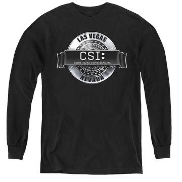 Black youth long sleeve t-shirt with CSI Rendered Logo graphic