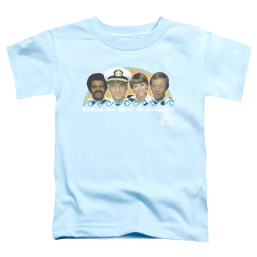 Light blue toddler t-shirt with The Love Boat Wave Of Romance graphic
