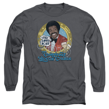 Charcoal men's long sleeve t-shirt with The Love Boat Original Booze Cruise graphic
