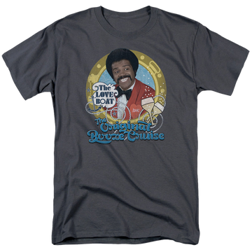 Charcoal men's regular fit t-shirt with The Love Boat Original Booze Cruise graphic