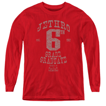 Red youth long sleeve t-shirt with Beverly Hillbillies Mr 6Th Grade Grad graphic