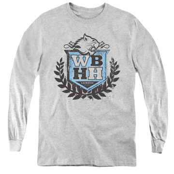 Athletic heather youth long sleeve t-shirt with Beverly Hills 90210 90210 Wbhh graphic
