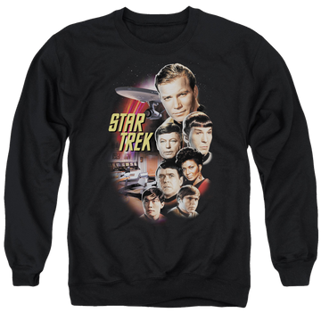 Black men's crewneck sweatshirt with Star Trek The Classic Crew graphic