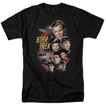Black men's regular fit t-shirt with Star Trek The Classic Crew graphic