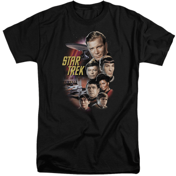 Black men's tall fit t-shirt with Star Trek The Classic Crew graphic
