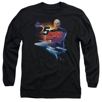 Black men's long sleeve t-shirt with Star Trek Tng 25 graphic
