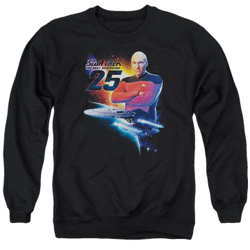 Black men's crewneck sweatshirt with Star Trek Tng 25 graphic