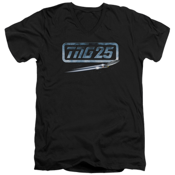 Black men's v-neck t-shirt with Star Trek The Next Generation Tng 25 Enterprise graphic
