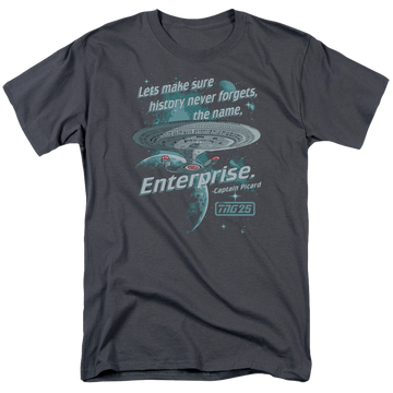 Charcoal men's regular fit t-shirt with Star Trek Never Forget graphic