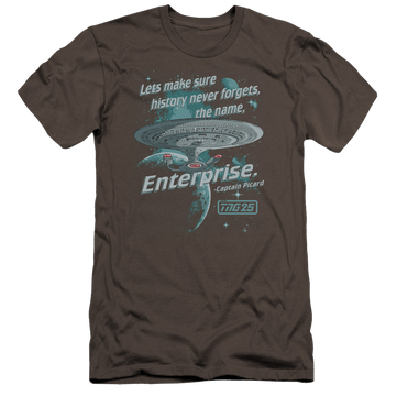 Charcoal men's premium slim fit t-shirt with Star Trek Never Forget graphic