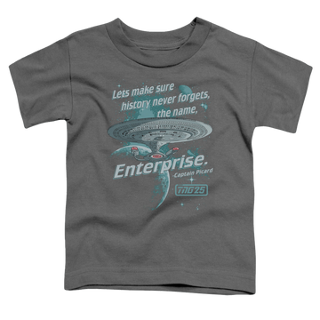 Charcoal toddler t-shirt with Star Trek Never Forget graphic