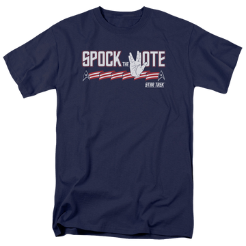 Navy men's regular fit t-shirt with Star Trek Spock The Vote graphic