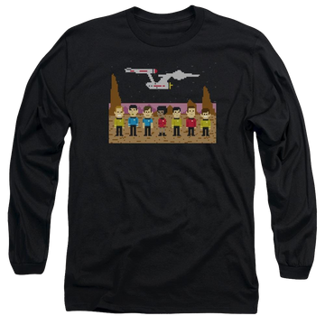 Black men's long sleeve t-shirt with Star Trek Tos Trexel Crew graphic