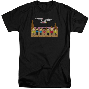 Black men's tall fit t-shirt with Star Trek Tos Trexel Crew graphic