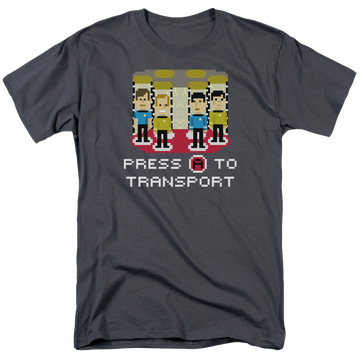 Charcoal men's regular fit t-shirt with Star Trek Press A To Transport graphic