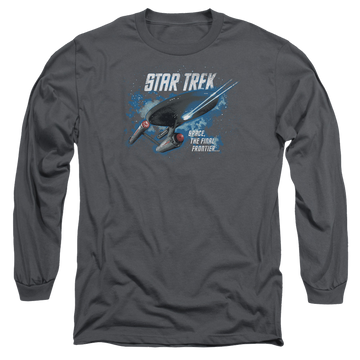 Charcoal men's long sleeve t-shirt with Star Trek The Final Frontier graphic
