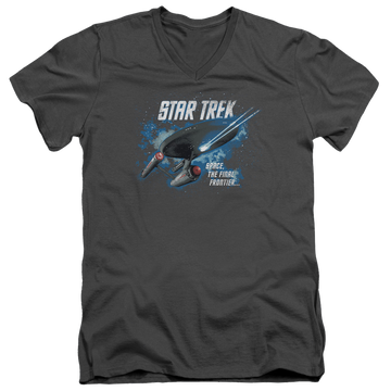 Charcoal men's v-neck t-shirt with Star Trek The Final Frontier graphic