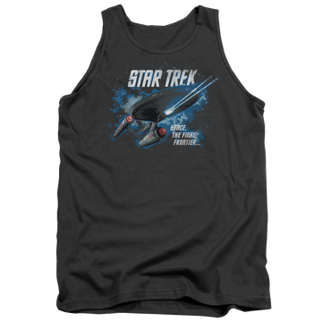 Charcoal men's tank with Star Trek The Final Frontier graphic