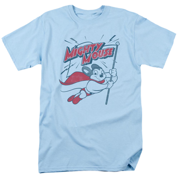 Light blue men's regular fit t-shirt with Mighty Mouse Mighty Flag graphic