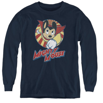 Navy youth long sleeve t-shirt with Mighty Mouse The One The Only graphic