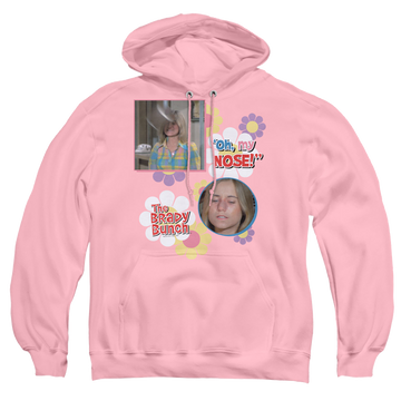 Pink pullover hoodie with Brady Bunch Oh, My Nose! graphic