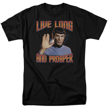 Black men's regular fit t-shirt with Star Trek Live Long And Prosper graphic