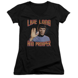 Star Trek Live Long And Prosper Juniors V-Neck T-Shirt Juniors V-Neck T-Shirt Star Trek   