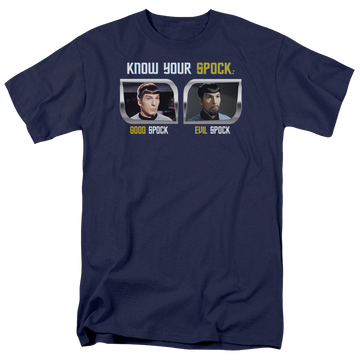 Navy men's regular fit t-shirt with Star Trek Know Your Spock graphic