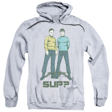 Athletic heather pullover hoodie with Star Trek The Original Series Sup graphic