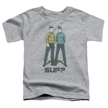 Athletic heather toddler t-shirt with Star Trek Sup graphic
