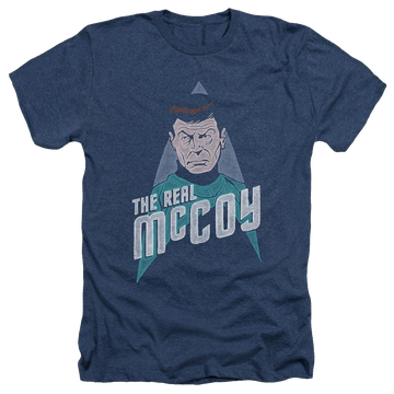 Navy men's heather t-shirt with Star Trek The Real Mccoy graphic