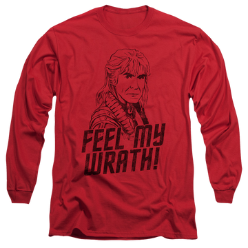 Red men's long sleeve t-shirt with Star Trek My Wrath graphic